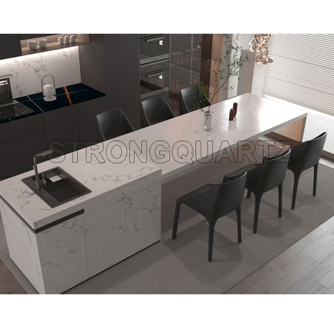 Calacatta White Quartz Stone Slab with Grey veins for Vanity Top From China Quartz Factory