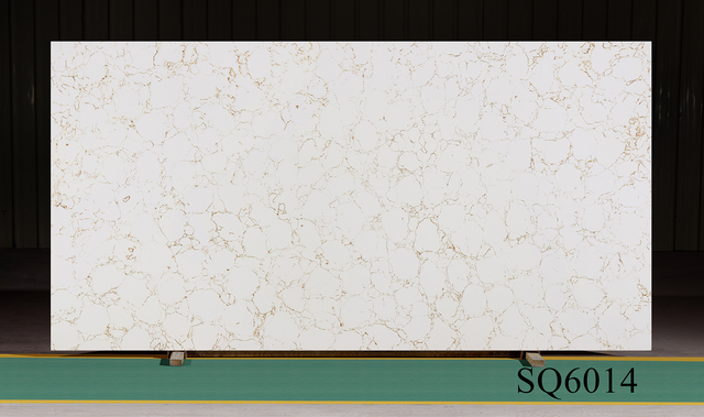 Man-Made Eco-friendly Crystal Interiors Carrara Gold Quartz Stone for Worktops and Island Tops