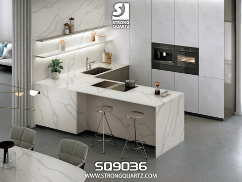 商業使用のためのプレミアム摩耗耐性Calacatta White Quartzスラブ