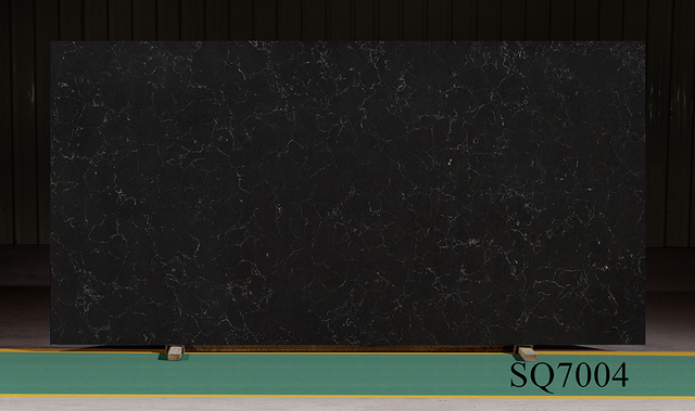 Black Marble Veins Quartz Stone Slabs For Kitchen Countertop Project