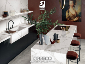  Zero Silica Engineered Stone Calacatta White Quartz Stone Slab for Kitchen Countertop/Island Top/Dining Table 