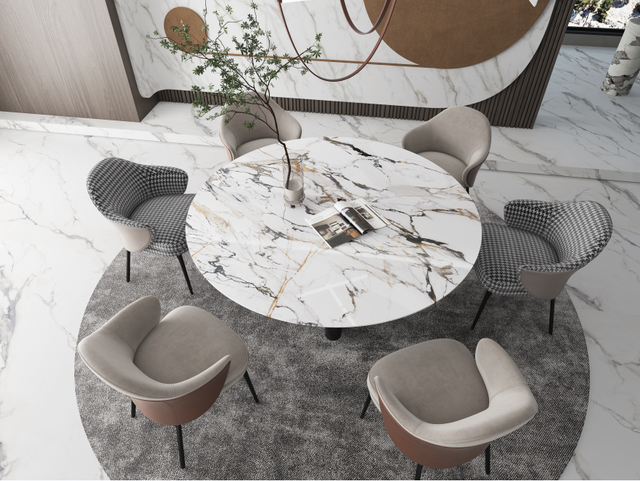White Marble Sintered Stone Dining Room Dinner Table