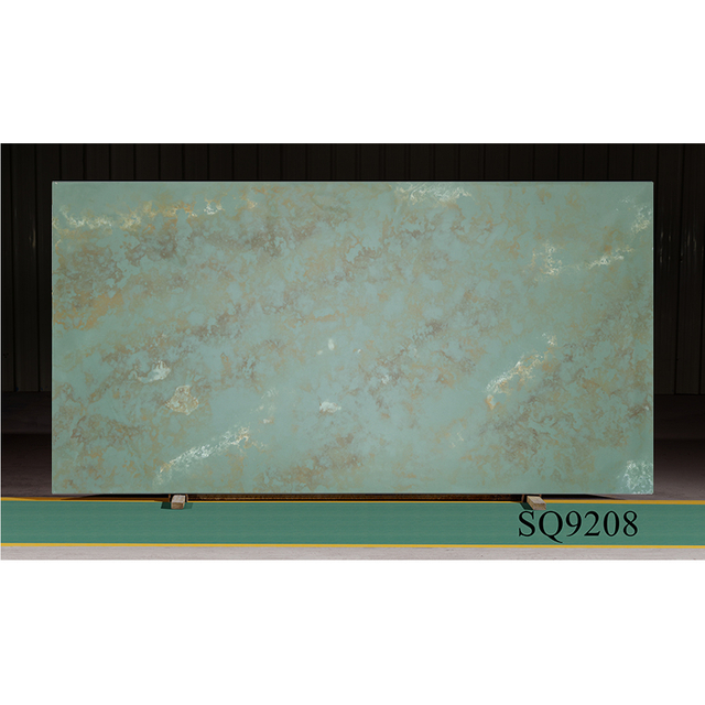 China Factory New Design Green Quartz Stone Slab for Benchtop/Island/Bartop/Backsplash/Shower Stalls And Tub Surrounds