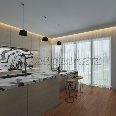 Artificial Quartz Stone New Design Calacatta White Ideal Material for Kitchen Counter Tops Vanity Tops