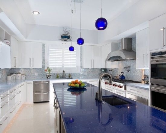  Polished Sparkle Blue Quartz Slabs For Kitchen Counter Tops